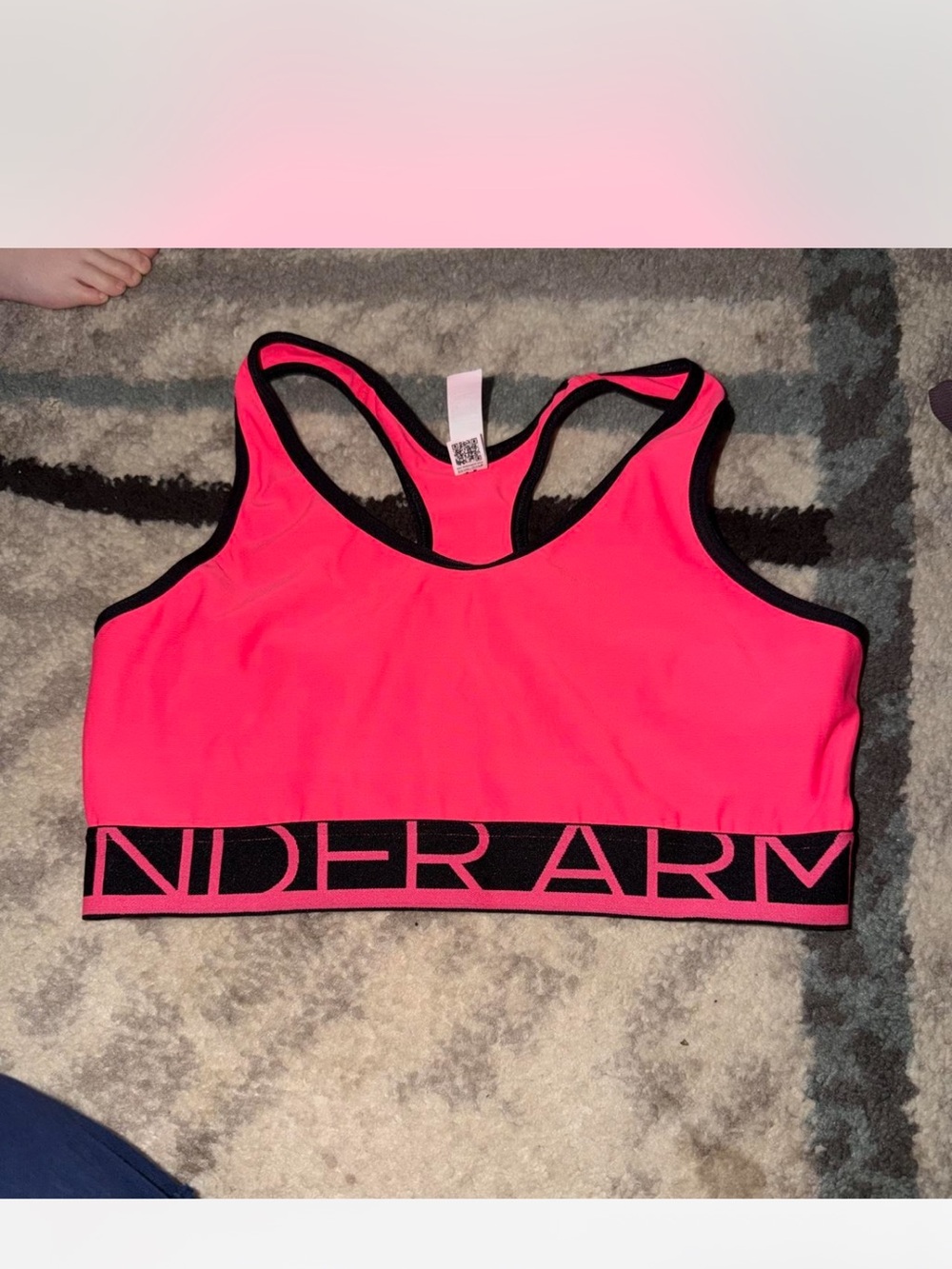 Under Armour Neon Pink and Black Racerback Sports Bra